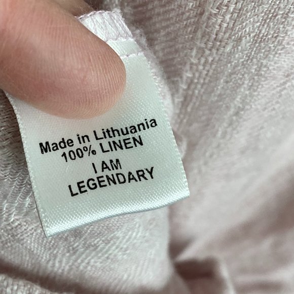 FLAX Long 100% Linen Maxi Dress Lilac Pink white Lace applique Sz L lagenlook - Picture 3 of 6